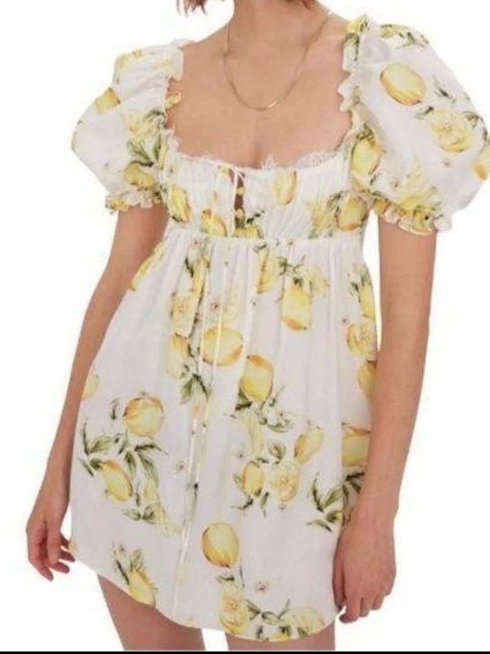 For Love and Lemons Serafina lemon puff sleeve babydoll dress NWT